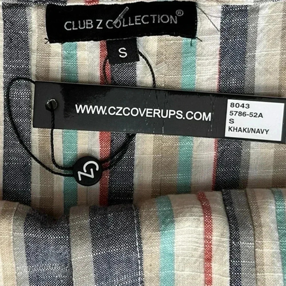 CLUB Z COLLECTION Striped Cotton Midi Sundress Cover-up sz S Tie Straps Pockets - Picture 7 of 8